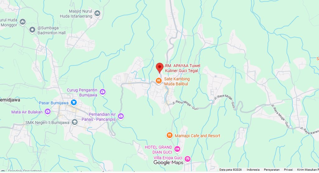Peta lokasi RM. APAYAA di jalur Tuwel, Bojong, Tegal